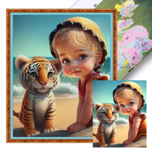 Load image into Gallery viewer, Huancan - Girl And Cute Tiger - 40*50CM 11CT 3 Stamped Cross Stitch
