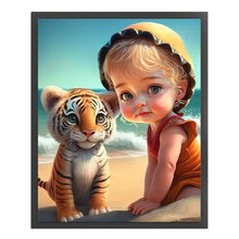 Load image into Gallery viewer, Huancan - Girl And Cute Tiger - 40*50CM 11CT 3 Stamped Cross Stitch
