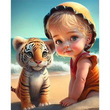 Load image into Gallery viewer, Huancan - Girl And Cute Tiger - 40*50CM 11CT 3 Stamped Cross Stitch
