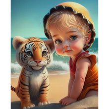 Load image into Gallery viewer, Huancan - Girl And Cute Tiger - 40*50CM 11CT 3 Stamped Cross Stitch
