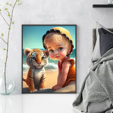 Load image into Gallery viewer, Huancan - Girl And Cute Tiger - 40*50CM 11CT 3 Stamped Cross Stitch
