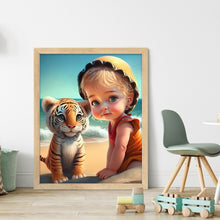 Load image into Gallery viewer, Huancan - Girl And Cute Tiger - 40*50CM 11CT 3 Stamped Cross Stitch
