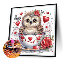 Load image into Gallery viewer, Little Owl In A Heart And Coffee Cup 30*30CM(Canvas) Partial Special Shaped Drill Diamond Painting
