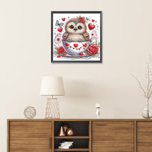 Load image into Gallery viewer, Little Owl In A Heart And Coffee Cup 30*30CM(Canvas) Partial Special Shaped Drill Diamond Painting
