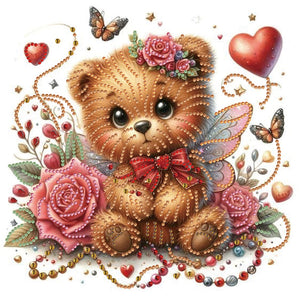 Rose And Elf Bear 30*30CM(Canvas) Partial Special Shaped Drill Diamond Painting