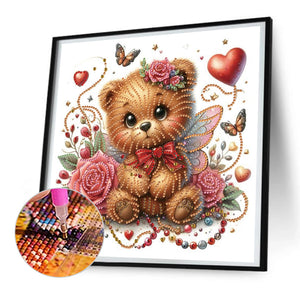 Rose And Elf Bear 30*30CM(Canvas) Partial Special Shaped Drill Diamond Painting