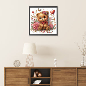 Rose And Elf Bear 30*30CM(Canvas) Partial Special Shaped Drill Diamond Painting