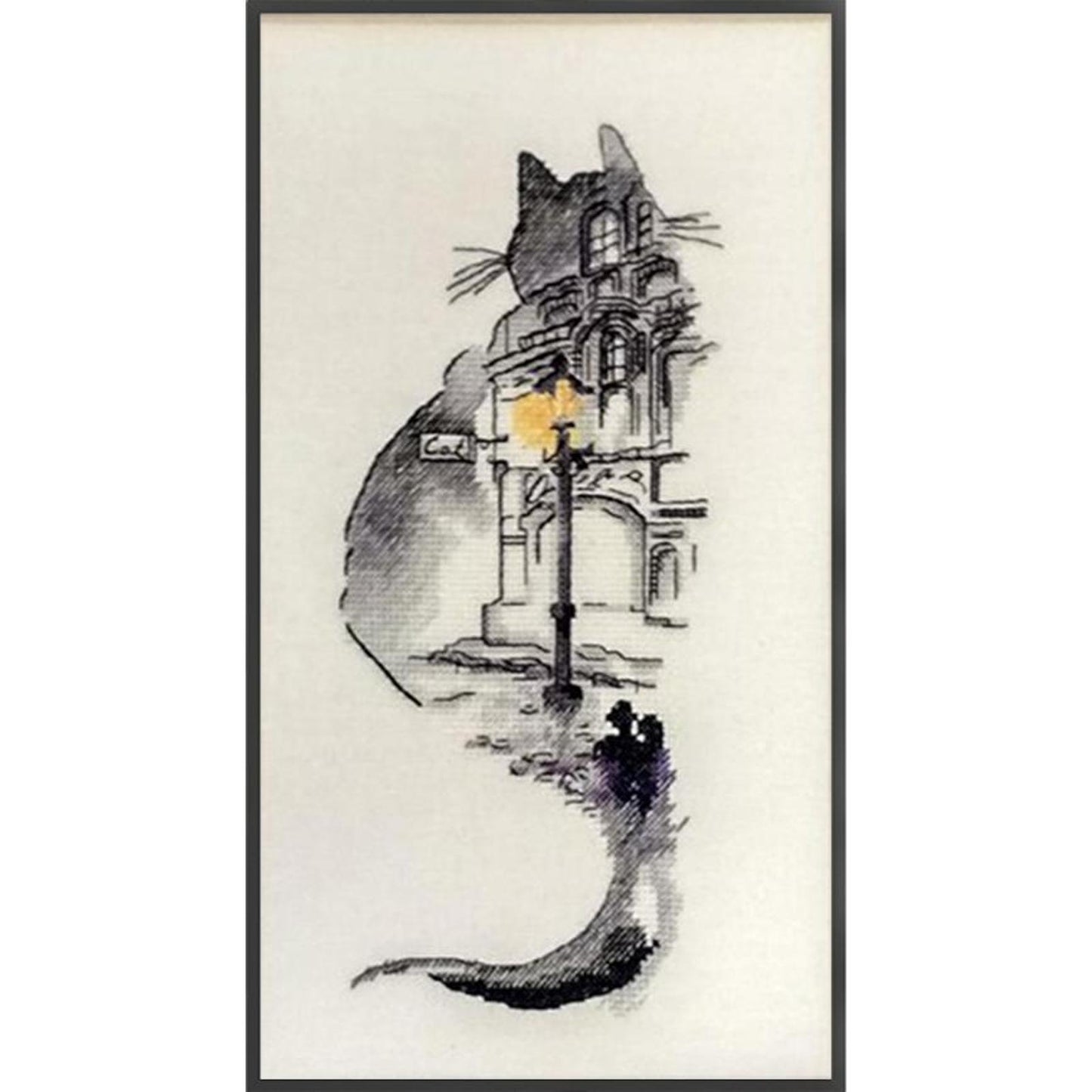 Ink Wash Cat On Building - Full 18CT Counted Cross Stitch 30x55CM - Huacan