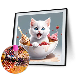 Cat In A Bowl 30*30CM(Canvas) Full Round Drill Diamond Painting