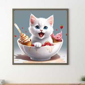 Cat In A Bowl 30*30CM(Canvas) Full Round Drill Diamond Painting