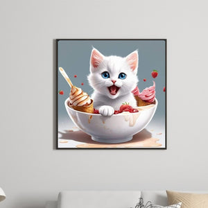 Cat In A Bowl 30*30CM(Canvas) Full Round Drill Diamond Painting