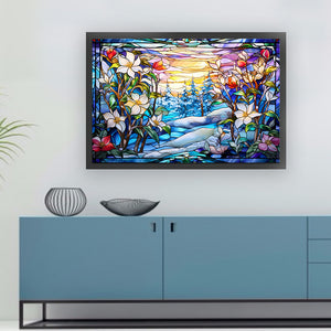 Huancan - Glass Painting - Flowers - 60*40CM 11CT 3 Stamped Cross Stitch