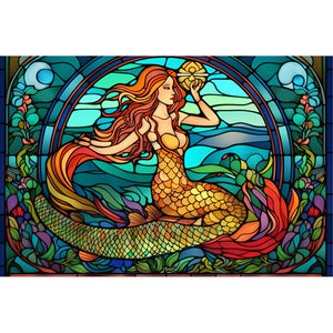 Huancan - Glass Painting - Mermaid - 60*40CM 11CT 3 Stamped Cross Stitch