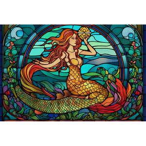 Huancan - Glass Painting - Mermaid - 60*40CM 11CT 3 Stamped Cross Stitch