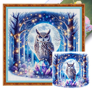 Yishu - Owl On A Gemstone Under A Moonlit Night - 40*40CM 11CT 3 Stamped Cross Stitch