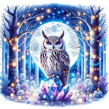 Load image into Gallery viewer, Yishu - Owl On A Gemstone Under A Moonlit Night - 40*40CM 11CT 3 Stamped Cross Stitch
