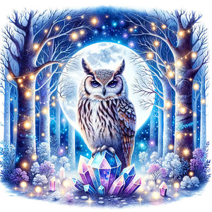 Yishu - Owl On A Gemstone Under A Moonlit Night - 40*40CM 11CT 3 Stamped Cross Stitch