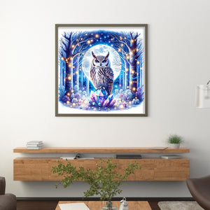 Yishu - Owl On A Gemstone Under A Moonlit Night - 40*40CM 11CT 3 Stamped Cross Stitch