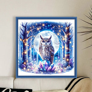 Yishu - Owl On A Gemstone Under A Moonlit Night - 40*40CM 11CT 3 Stamped Cross Stitch