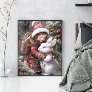 Huancan - Little Girl And Rabbit - 40*50CM 11CT 3 Stamped Cross Stitch
