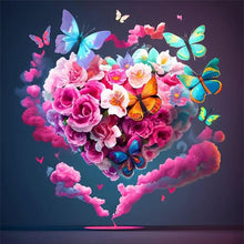 Load image into Gallery viewer, Yishu - Heart-Shaped Rose And Butterfly - 40*40CM 11CT 3 Stamped Cross Stitch
