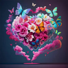 Load image into Gallery viewer, Yishu - Heart-Shaped Rose And Butterfly - 40*40CM 11CT 3 Stamped Cross Stitch
