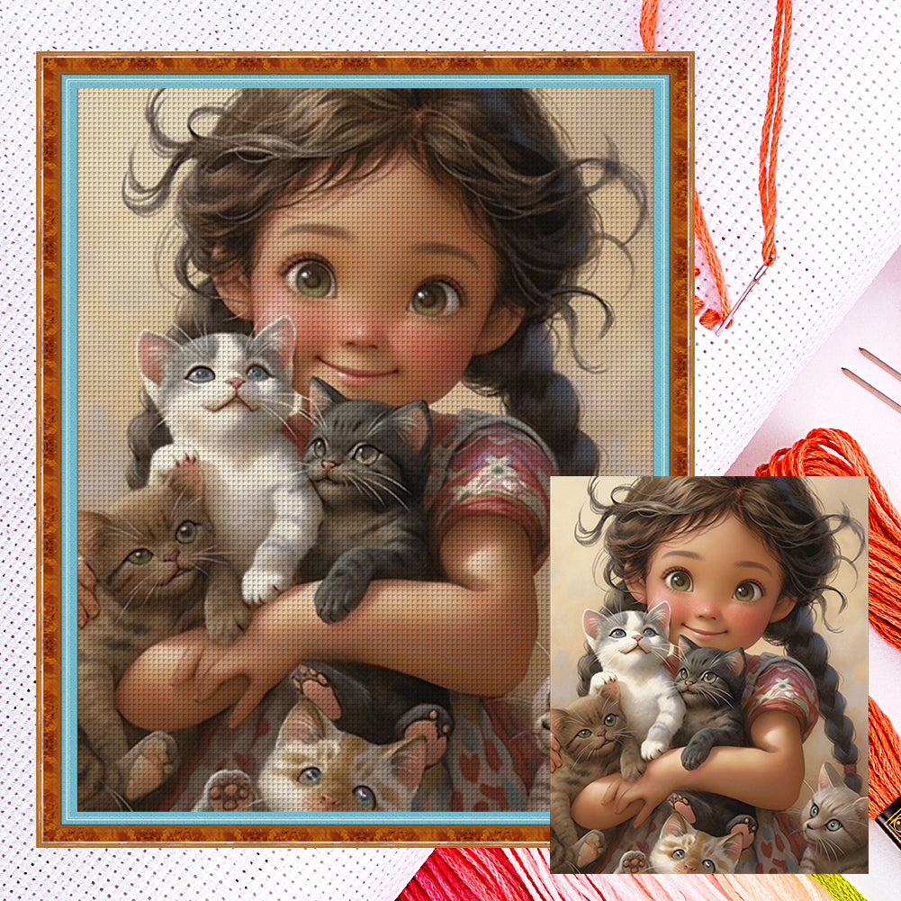 Huancan - Cute Girl - 40*50CM 11CT 3 Counted Cross Stitch