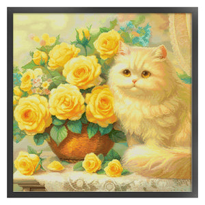 Spring Brand - Cat With Rose - 61*61CM 14CT 2 Stamped Cross Stitch Egyptian cotton