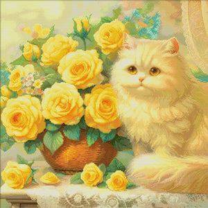 Spring Brand - Cat With Rose - 61*61CM 14CT 2 Stamped Cross Stitch Egyptian cotton
