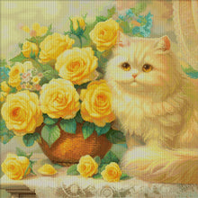 Load image into Gallery viewer, Spring Brand - Cat With Rose - 61*61CM 14CT 2 Stamped Cross Stitch Egyptian cotton
