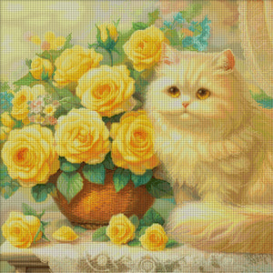Spring Brand - Cat With Rose - 61*61CM 14CT 2 Stamped Cross Stitch Egyptian cotton