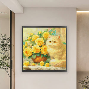 Spring Brand - Cat With Rose - 61*61CM 14CT 2 Stamped Cross Stitch Egyptian cotton