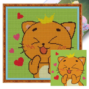 Joy Sunday - Crown Cat - 25*25CM 14CT 2 Stamped Cross Stitch