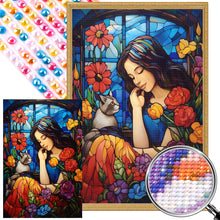 Load image into Gallery viewer, Flowers, Girl, And Cat 40*60CM(Picture) Full Round Drill Diamond Painting
