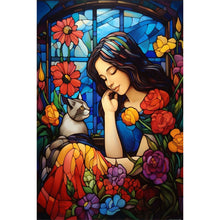 Load image into Gallery viewer, Flowers, Girl, And Cat 40*60CM(Picture) Full Round Drill Diamond Painting
