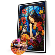 Load image into Gallery viewer, Flowers, Girl, And Cat 40*60CM(Picture) Full Round Drill Diamond Painting
