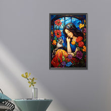Load image into Gallery viewer, Flowers, Girl, And Cat 40*60CM(Picture) Full Round Drill Diamond Painting
