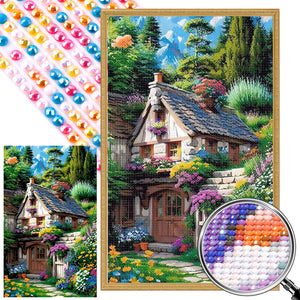 Flowers And Cottage 40*65CM(Picture) Full Round Drill Diamond Painting