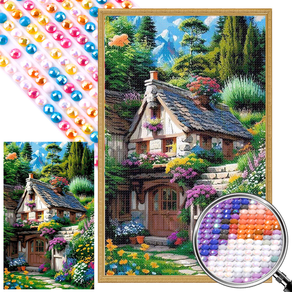 Flowers And Cottage 40*65CM(Picture) Full Round Drill Diamond Painting