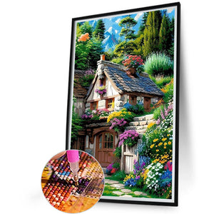 Flowers And Cottage 40*65CM(Picture) Full Round Drill Diamond Painting