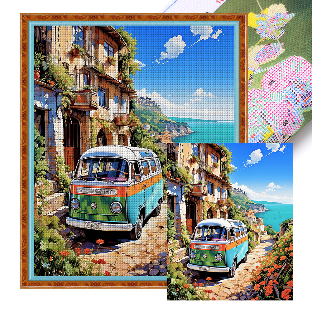 Yishu - Car In A Seaside Town - 50*60CM 11CT 3 Stamped Cross Stitch