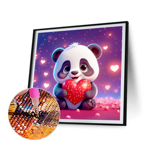 Cute Panda With A Heart 30*30CM(Canvas) Full Round Drill Diamond Painting