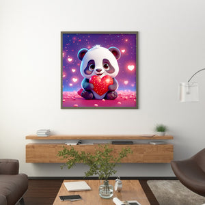 Cute Panda With A Heart 30*30CM(Canvas) Full Round Drill Diamond Painting