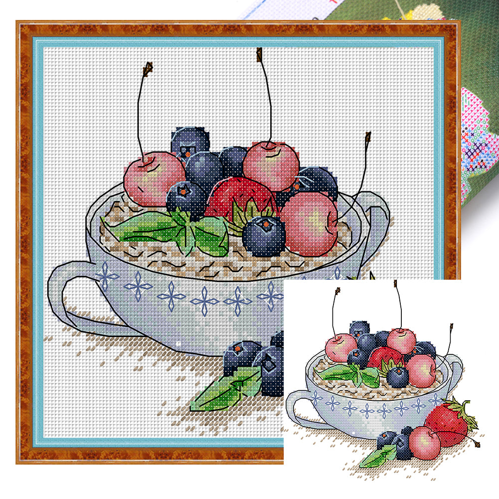 Joy Sunday - Fruit Oatmeal Tea - 20*19CM 14CT 2 Stamped Cross Stitch