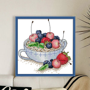 Joy Sunday - Fruit Oatmeal Tea - 20*19CM 14CT 2 Stamped Cross Stitch
