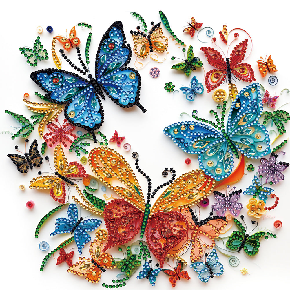 Flower And Butterfly Quilling 30*30CM(Canvas) Partial Special Shaped Drill Diamond Painting