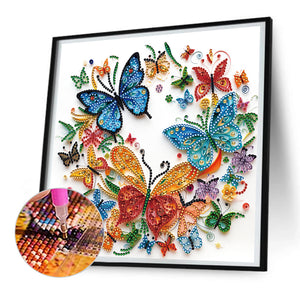 Flower And Butterfly Quilling 30*30CM(Canvas) Partial Special Shaped Drill Diamond Painting
