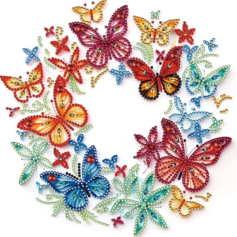 Flower And Butterfly Quilling 30*30CM(Canvas) Partial Special Shaped Drill Diamond Painting