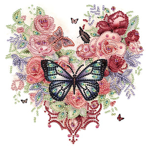 Heart, Butterfly, And Rose 30*30CM(Canvas) Partial Special Shaped Drill Diamond Painting