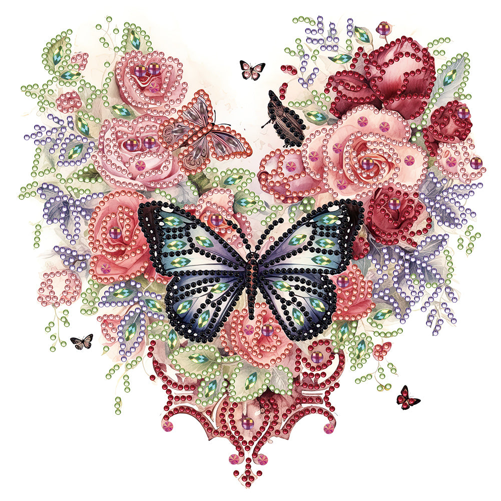 Heart, Butterfly, And Rose 30*30CM(Canvas) Partial Special Shaped Drill Diamond Painting